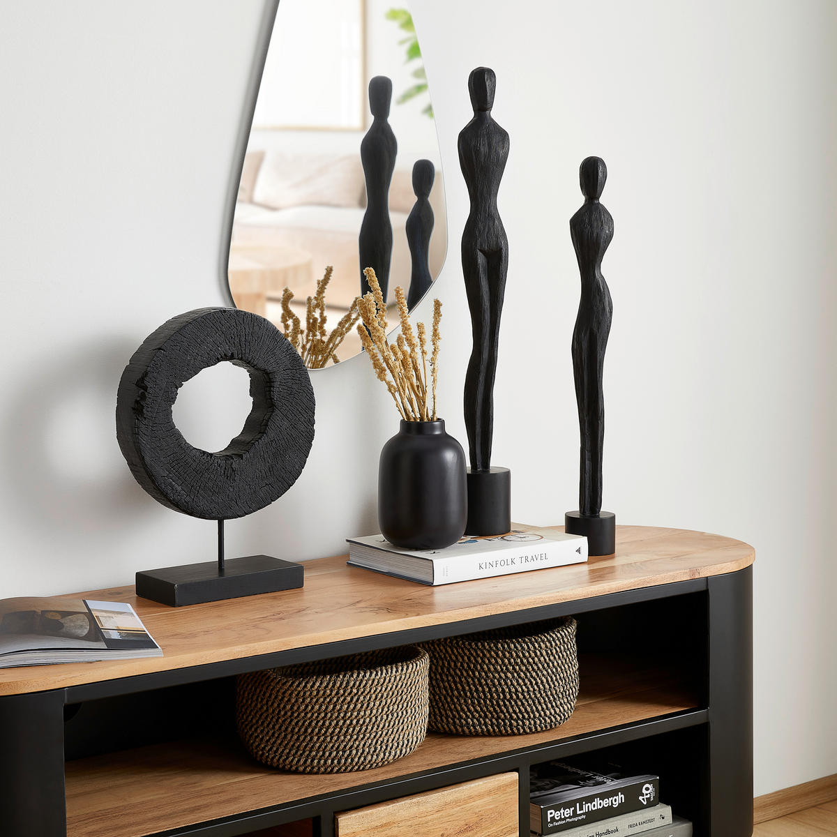 SKULPTUR - Schwarz, LIFESTYLE, Holz/Metall (27/39/10cm) - Ambia Home