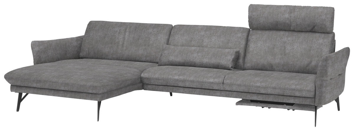 ECKSOFA in Lederlook Hellgrau  - Anthrazit/Hellgrau, Design, Textil/Metall (174/330cm) - Himolla