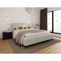POLSTERBETT 180/200 cm,  in Beige, gepolstertes Kopfteil, Lattenrost, Bettkasten,  - Beige/Schwarz, Design, Holz/Textil (180/200cm) - Chameo