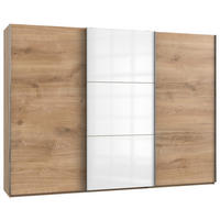 SCHWEBETÜRENSCHRANK in Weiss, Eichefarben  - Chromfarben/Weiss, Modern, Holzwerkstoff (300/216/65cm) - MID.YOU