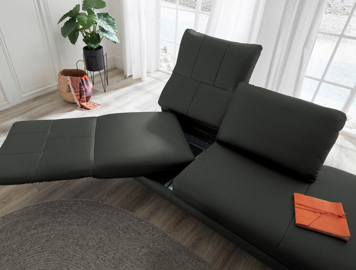 RÉCAMIERE in Echtleder Dunkelgrau  - Chromfarben/Dunkelgrau, Design, Leder/Metall (209/85-109/95-16cm) - Dieter Knoll