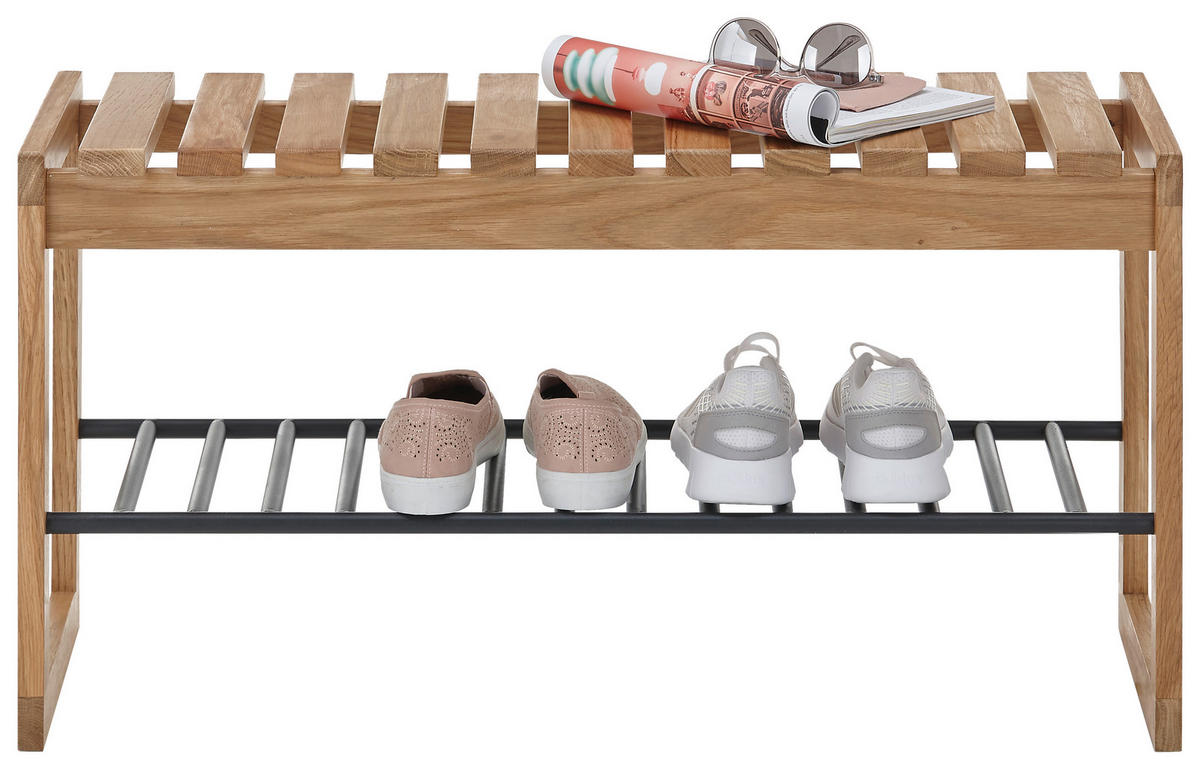 GARDEROBENBANK - Eichefarben/Schwarz, Basics, Holz/Metall (88/45/30cm)