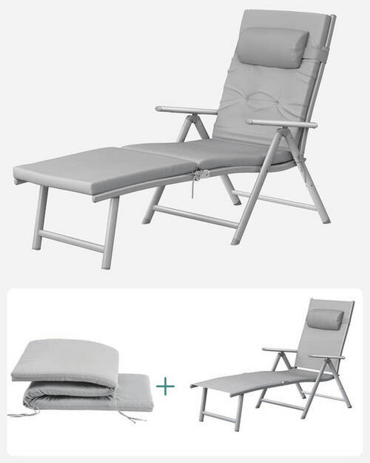 SONNENLIEGE 61/39/183 cm  - Grau, Basics, Textil/Metall (61/39/183cm) - Modante