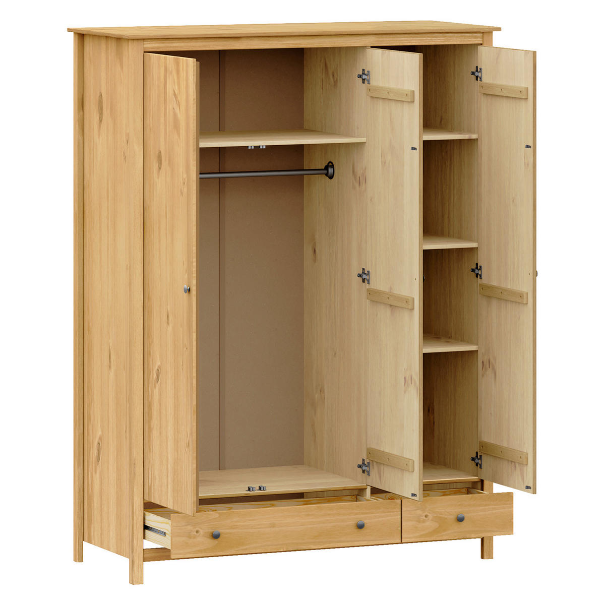 KLEIDERSCHRANK 144/190/58 cm,  in Naturfarben, Honig, 3 Tür(en)  - Messingfarben/Naturfarben, Basics, Holz/Metall (144/190/58cm) - Livetastic