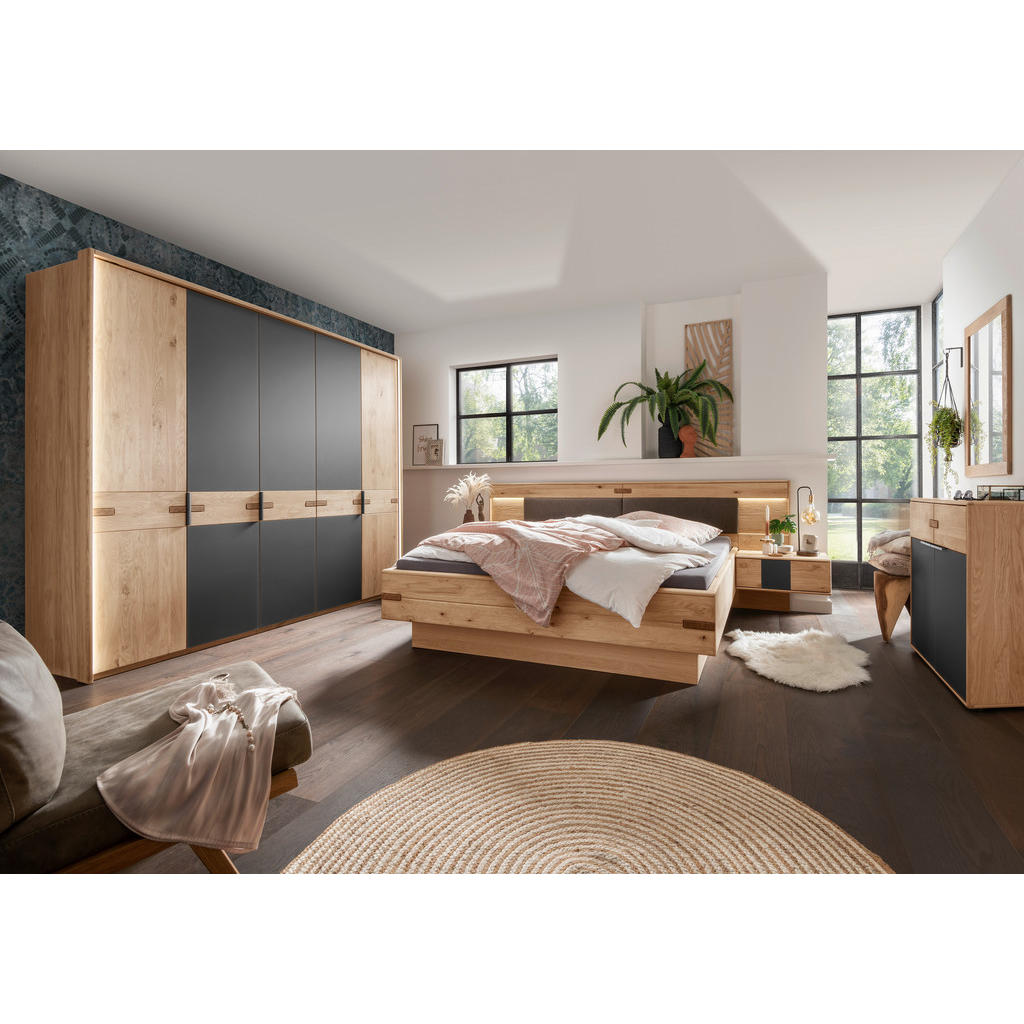 Thumbnail - Linea Natura Drehtürenschrank, Anthrazit, Eiche Bianco, Holzwerkstoff, Eiche, furniert, teilmassiv,furniert, teilmassiv,...