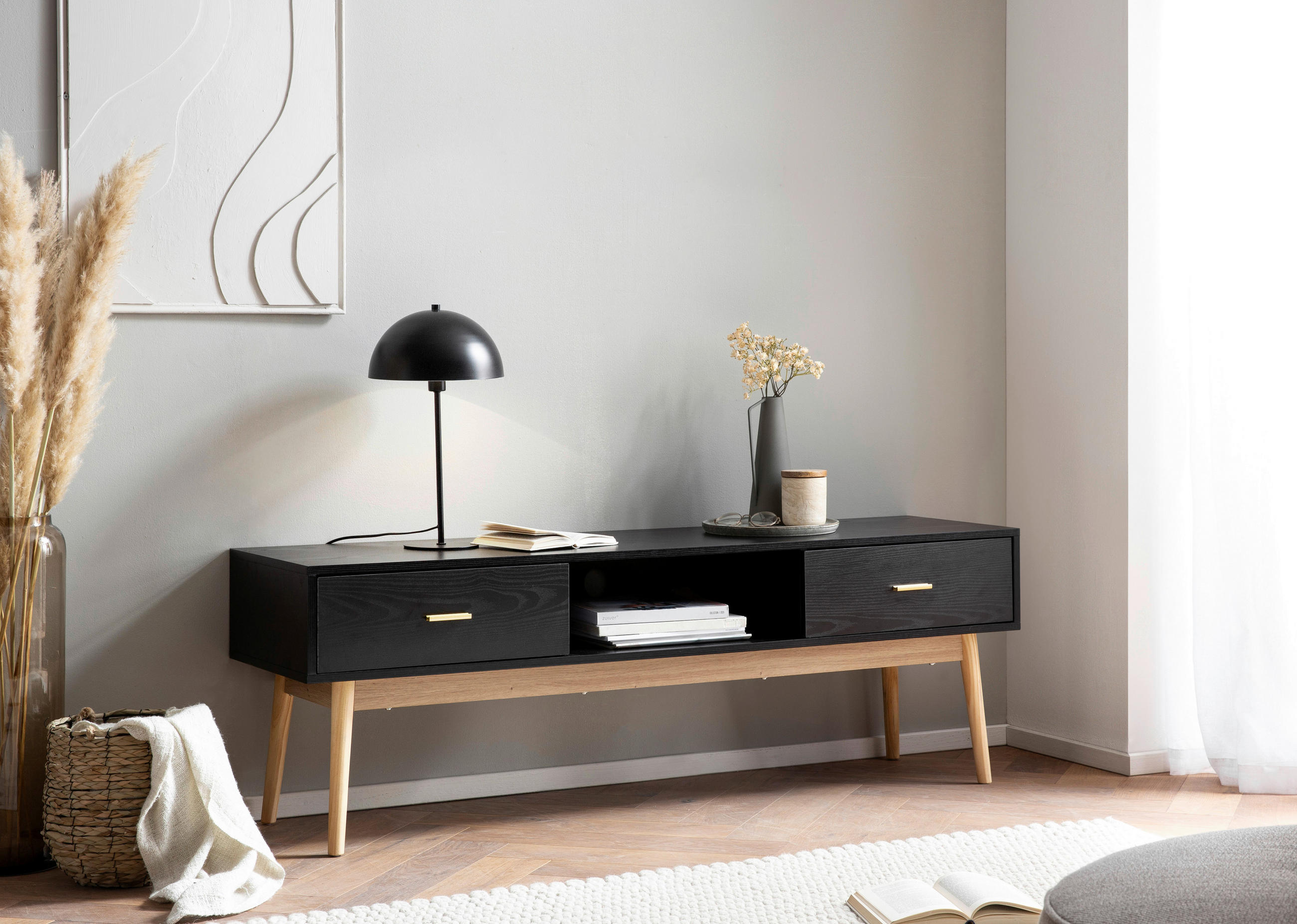 TV-BÄNK  i 150/50/40 cm  - svart/guldfärgad, Design, metall/trämaterial (150/50/40cm) - Livetastic