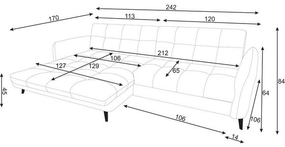 ECKSOFA Dunkelgrau Flachgewebe, Leinenoptik - Dunkelgrau/Schwarz, Design, Textil/Metall (170/242cm) - Xora