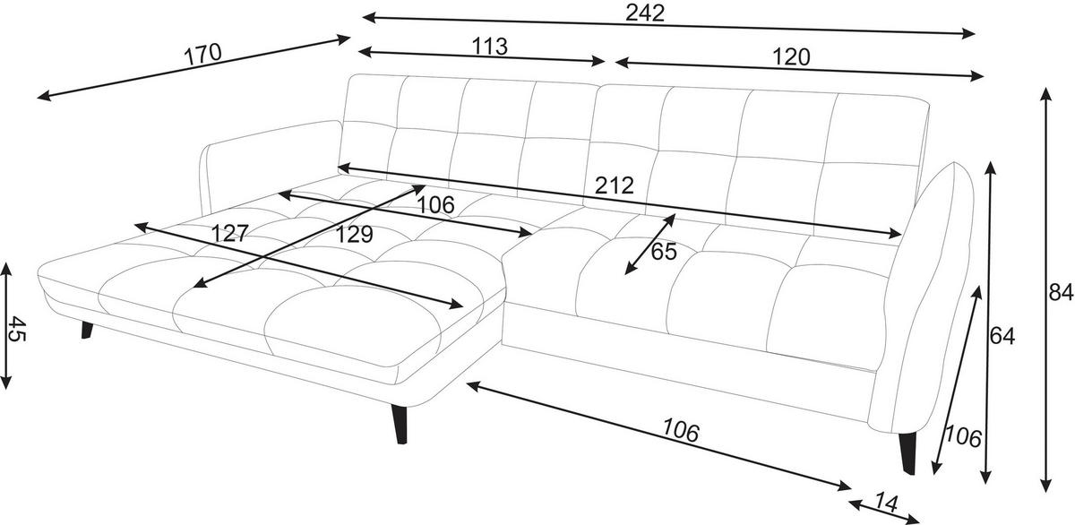 ECKSOFA in Flachgewebe, Leinenoptik Dunkelbraun  - Dunkelbraun/Schwarz, Design, Textil/Metall (170/242cm) - Xora