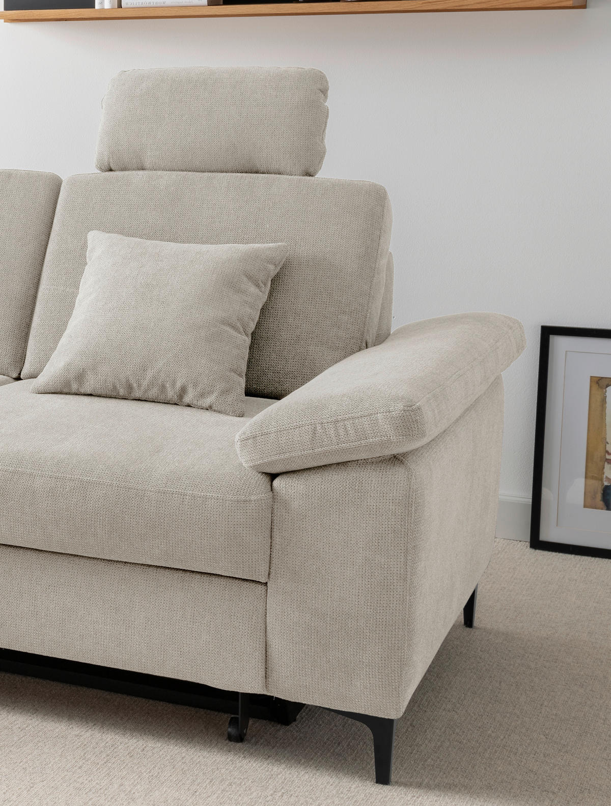 ECKSOFA Chenille Naturfarben  - Schwarz/Naturfarben, Konventionell, Textil/Metall (151/245cm) - Livetastic