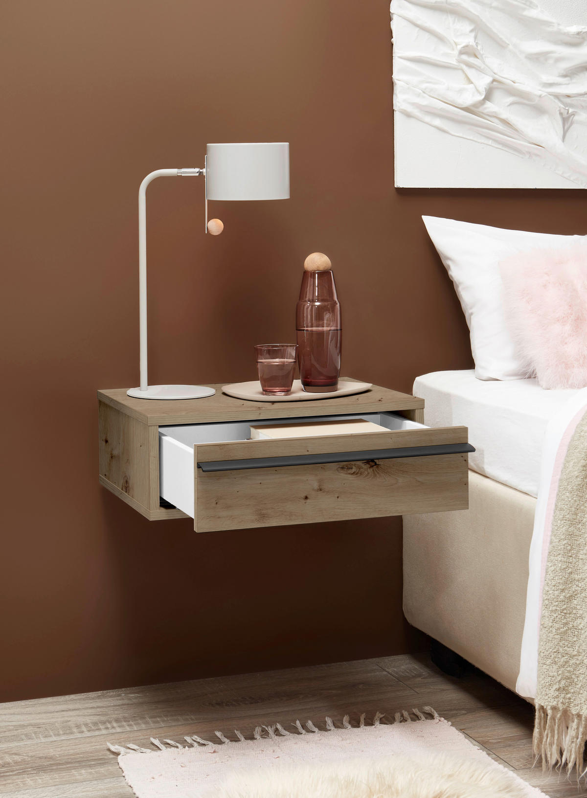 NACHTSCHRANK 50/17/34 cm  - Schwarz/Eiche Artisan, KONVENTIONELL, Holzwerkstoff/Metall (50/17/34cm) - Chameo