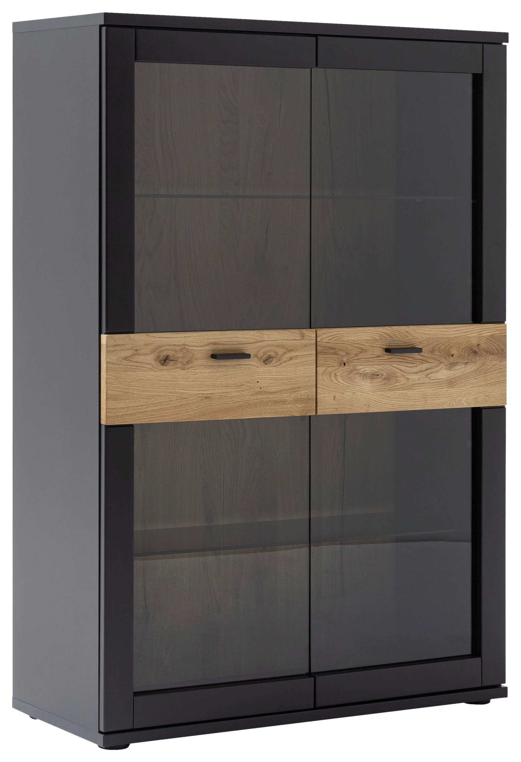 COMODĂ ÎNALTĂ 90/134/37 cm  - culoare lemn stejar/antracit, Design, sticlă/metal (90/134/37cm) - Novel