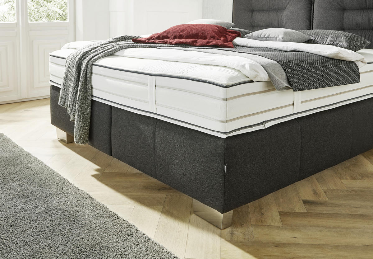 BOXSPRINGBETT 200/200 cm  in Schwarz  - Chromfarben/Schwarz, KONVENTIONELL, Textil (200/200cm) - Dieter Knoll