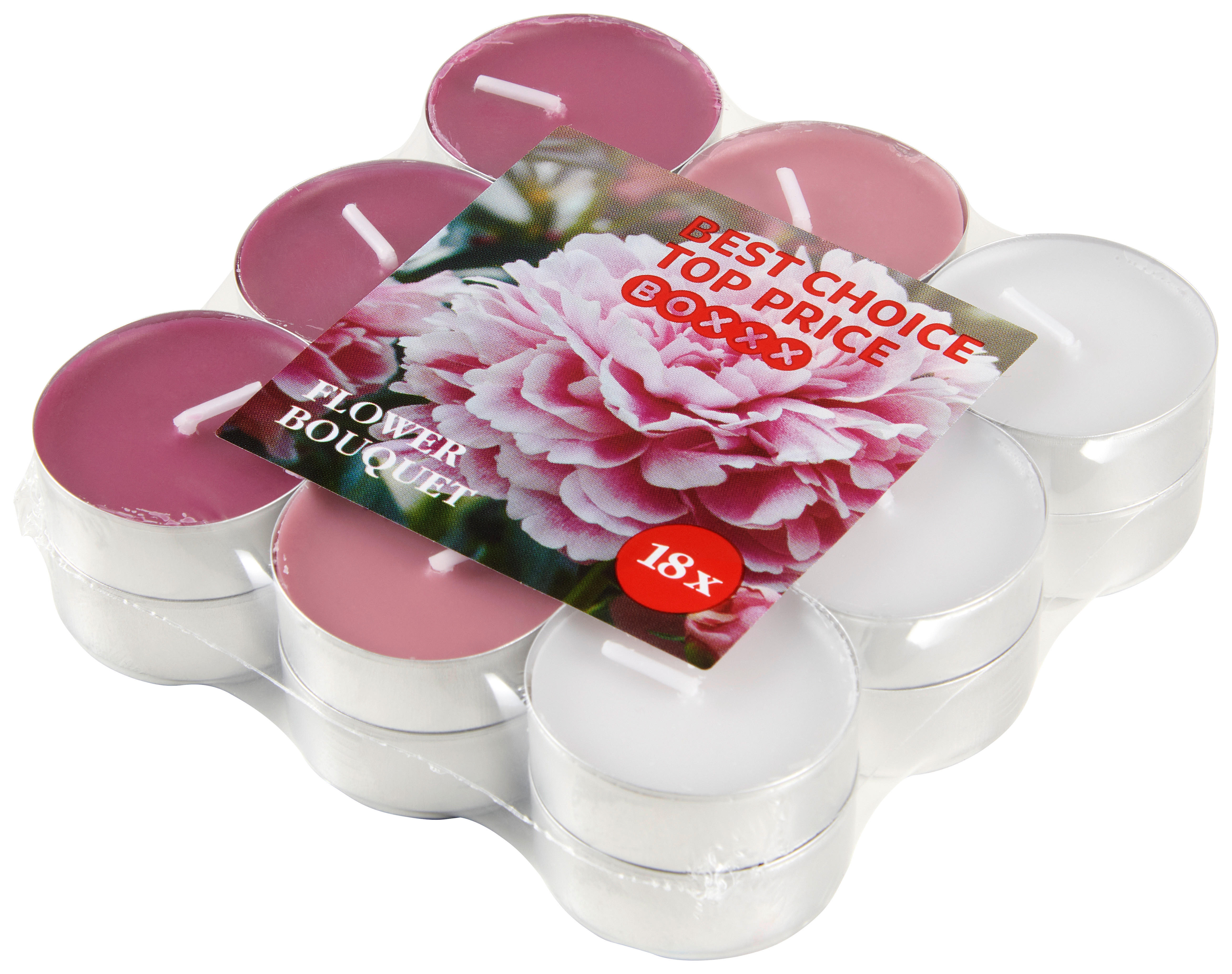 Boxxx SADA ČAJOVÝCH SVIEČOK kvetinové 18 kus - ružová, biela, farby slivky