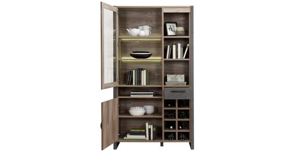 VITRINE in Kieferfarben, Dunkelgrau - Dunkelgrau/Schwarz, Trend, Glas/Holzwerkstoff (104,8/204,6/43cm) - Carryhome