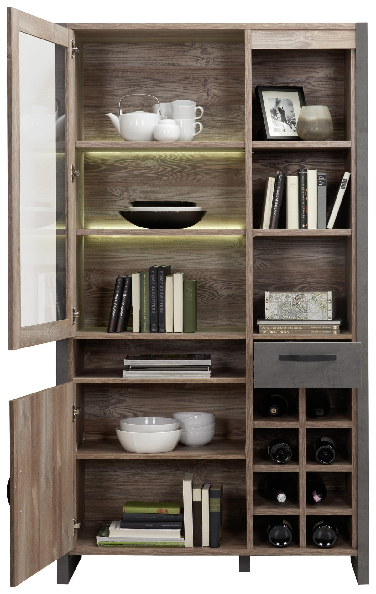 VITRINE in Kieferfarben, Dunkelgrau  - Dunkelgrau/Schwarz, Trend, Glas/Holzwerkstoff (104,8/204,6/43cm) - Carryhome