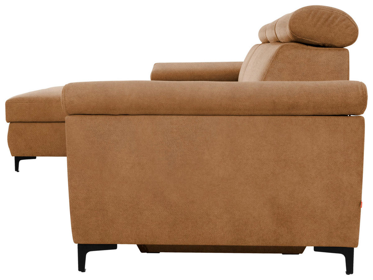 ECKSOFA in Velours Bernsteinfarben  - Bernsteinfarben/Schwarz, Modern, Textil/Metall (176/258cm) - MID.YOU