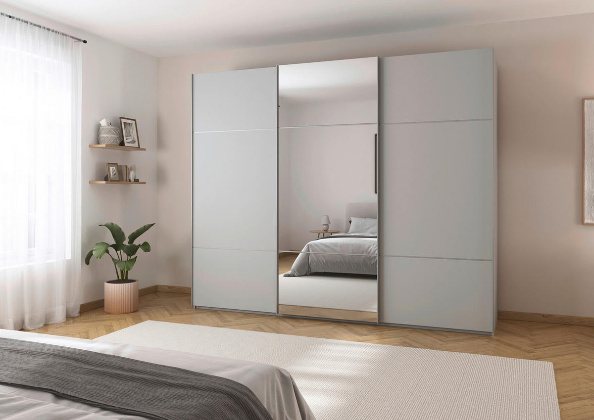 SCHWEBETÜRENSCHRANK in Grau  - Chromfarben/Grau, Konventionell, Glas/Holzwerkstoff (242/223/68cm) - Novel