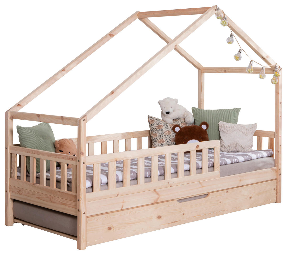 HAUSBETT Matratze, Rollrost, Bettkasten, Absturzsicherung 90/200 cm  in Naturfarben  - Weiß/Naturfarben, MODERN, Holz/Textil (90/200cm) - MID.YOU