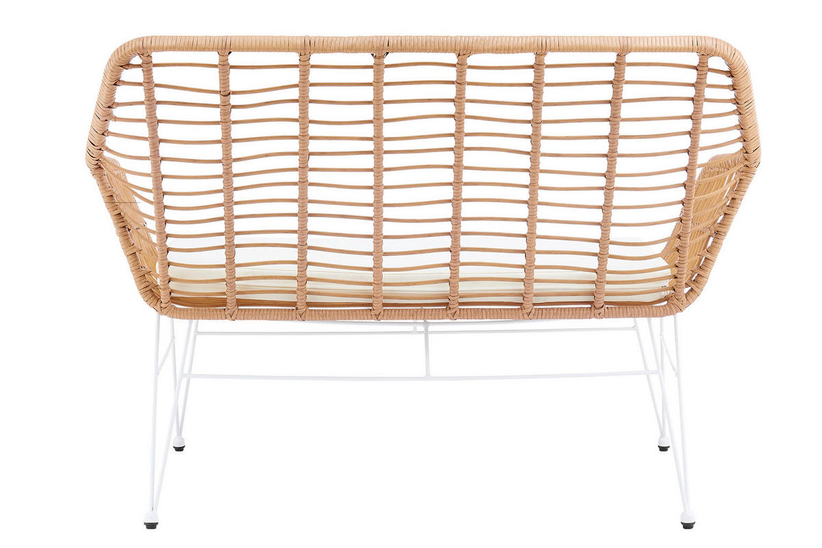 SITZBANK 120/85/69 cm Naturfarben, Weiß Metall  - Naturfarben/Weiß, MODERN, Kunststoff/Metall (120/85/69cm) - Livetastic