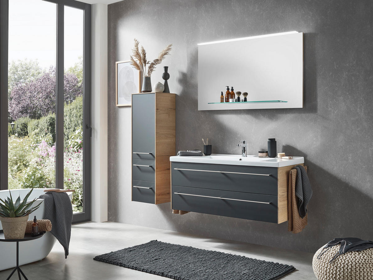 MIDISCHRANK 37/121/33 cm  - Chromfarben/Schwarz, MODERN, Glas/Holzwerkstoff (37/121/33cm) - Dieter Knoll