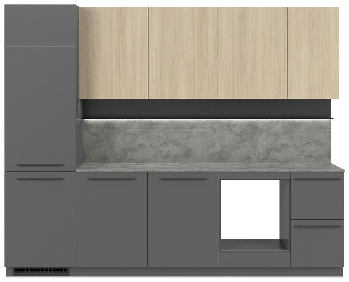 KÜCHENBLOCK 285 cm   in Graphitfarben, Eichefarben  - Eichefarben/Schwarz, Basics, Holzwerkstoff/Kunststoff (285cm) - Visiona