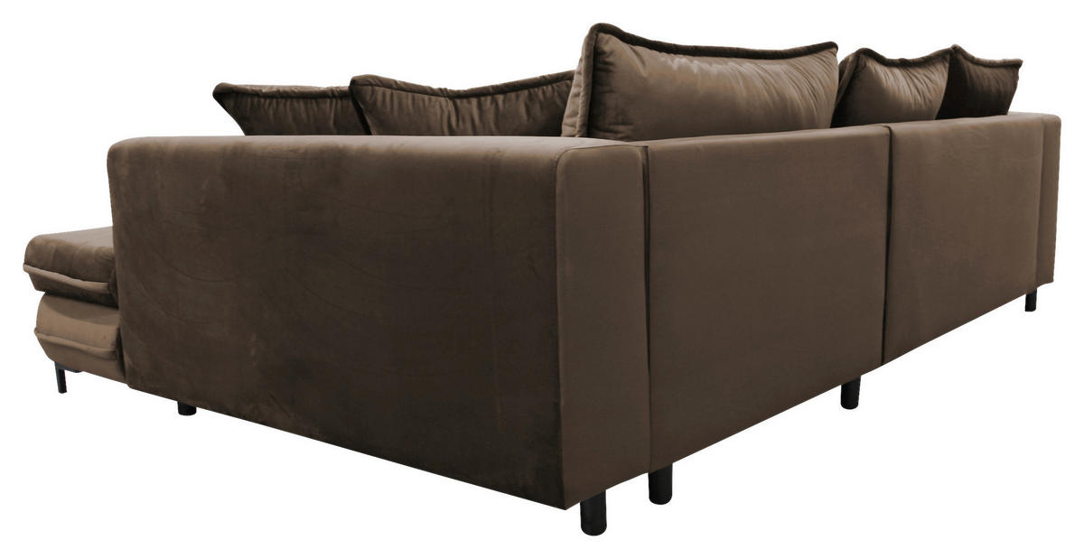 ECKSCHLAFSOFA Velours Braun  - Schwarz/Braun, Design, Textil/Metall (277/187cm) - Livetastic