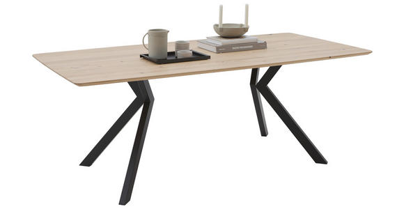ESSTISCH Eiche massiv Schwarz, Eichefarben  - Eichefarben/Schwarz, MODERN, Holz/Metall (200/100/76cm) - Dieter Knoll