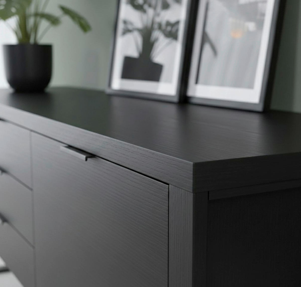 SIDEBOARD  180/76,2/39,5 cm 3 Schublade(n)  - Schwarz, KONVENTIONELL, Holzwerkstoff/Metall (180/76,2/39,5cm) - MID.YOU