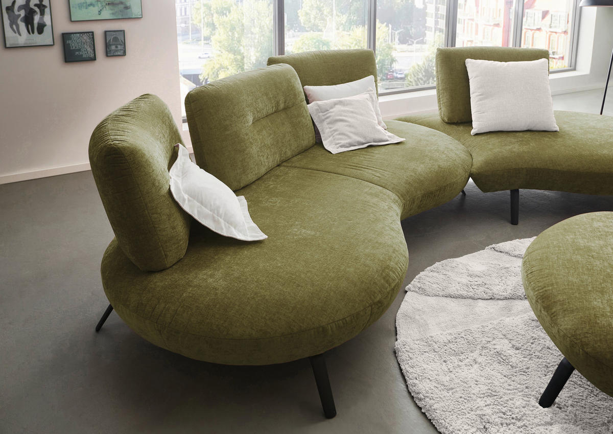 BIGSOFA Flachgewebe Olivgrün  - Schwarz/Olivgrün, Design, Textil/Metall (456/93/138cm) - Moderano