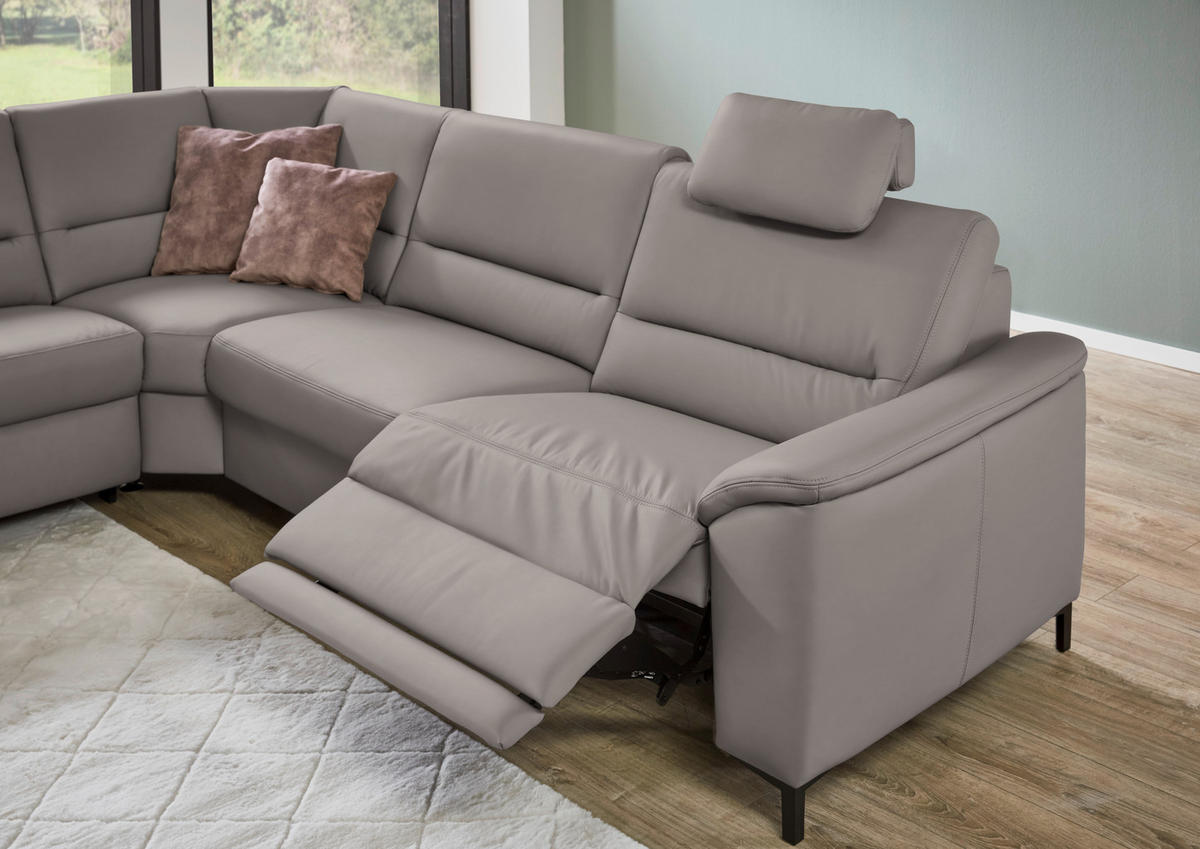 ECKSOFA  in Echtleder Hellgrau  249/290 cm  - Hellgrau/Schwarz, KONVENTIONELL, Leder/Metall (249/290cm) - Beldomo Premium