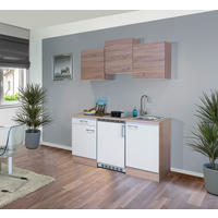 MINIKÜCHE 150,5 cm   in Weiß, Sonoma Eiche  - Alufarben/Weiß, MODERN, Holzwerkstoff/Kunststoff (150,5cm) - FlexWell