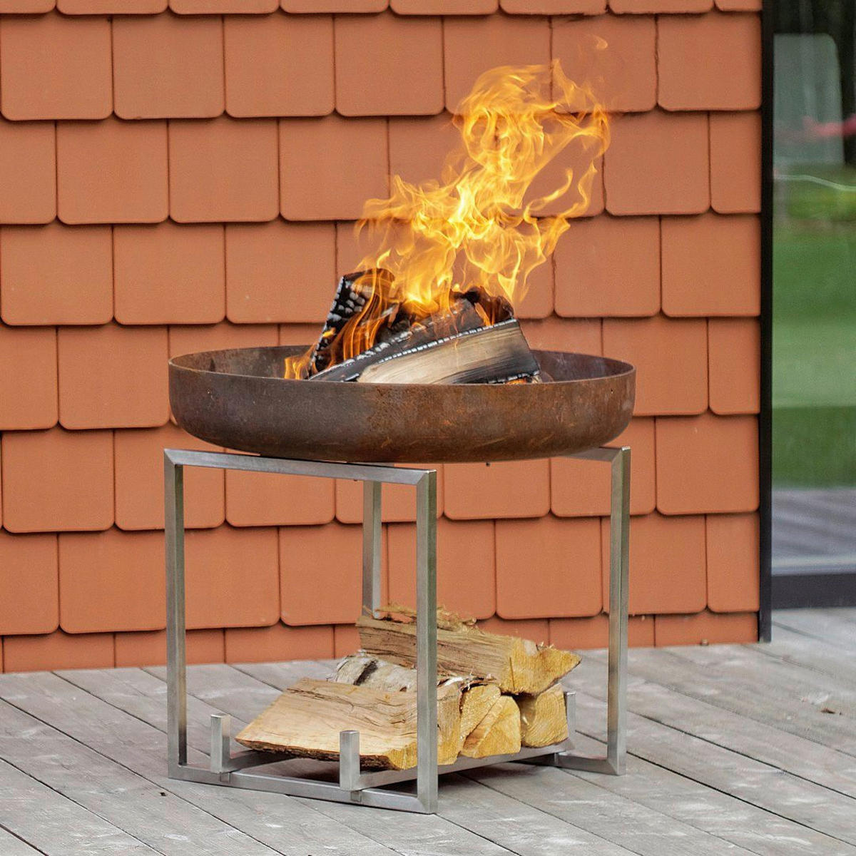 FEUERSCHALE SVENSKAV NAGLIAI M 2550  - Edelstahlfarben/Rostfarben, Basics, Metall (63/63/56cm) - Ambia Garden