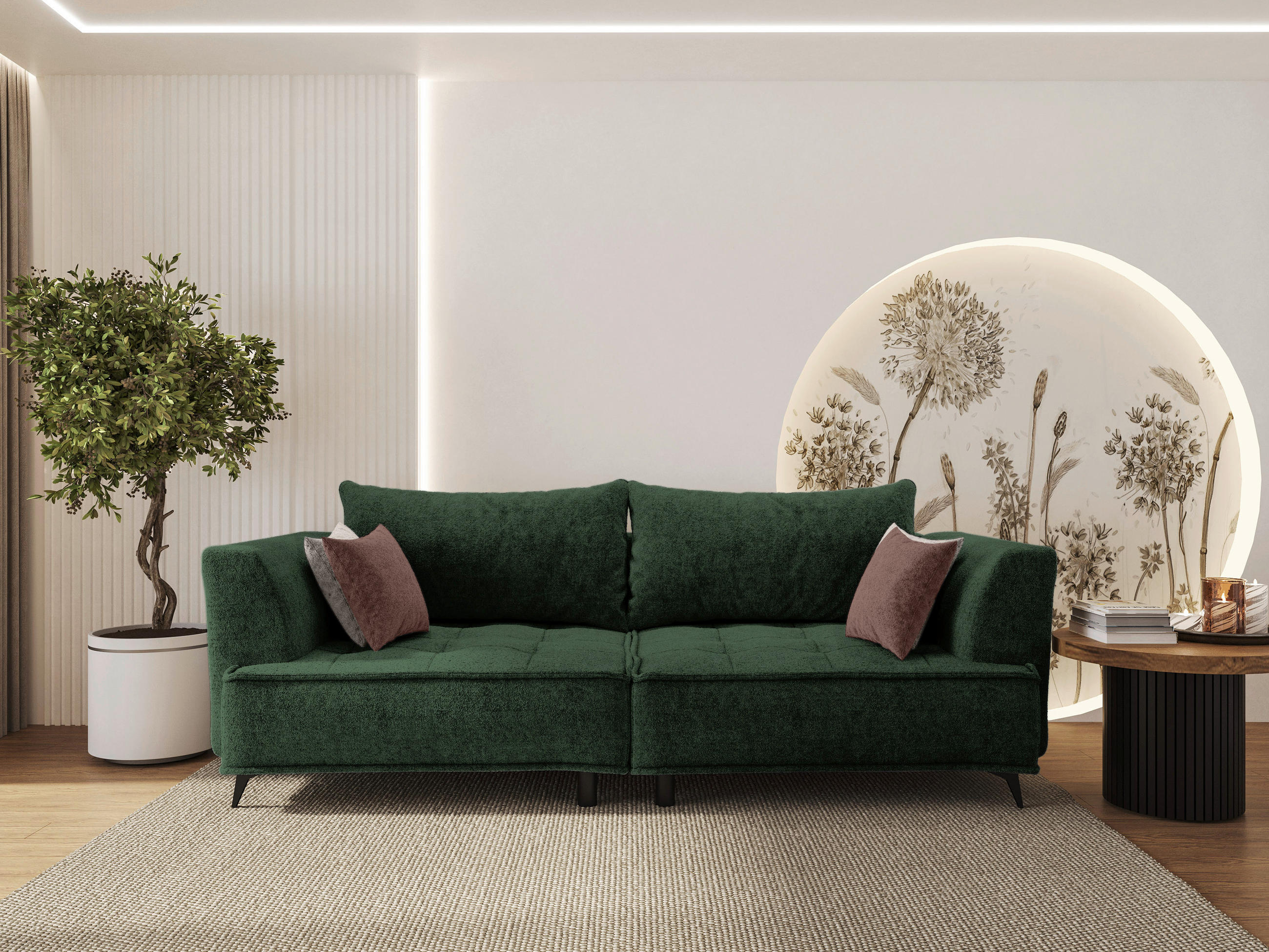 BIGSOFA in Chenille Dunkelgrün  - Dunkelgrün/Beige, Design, Textil/Metall (250/90/120cm) - home24