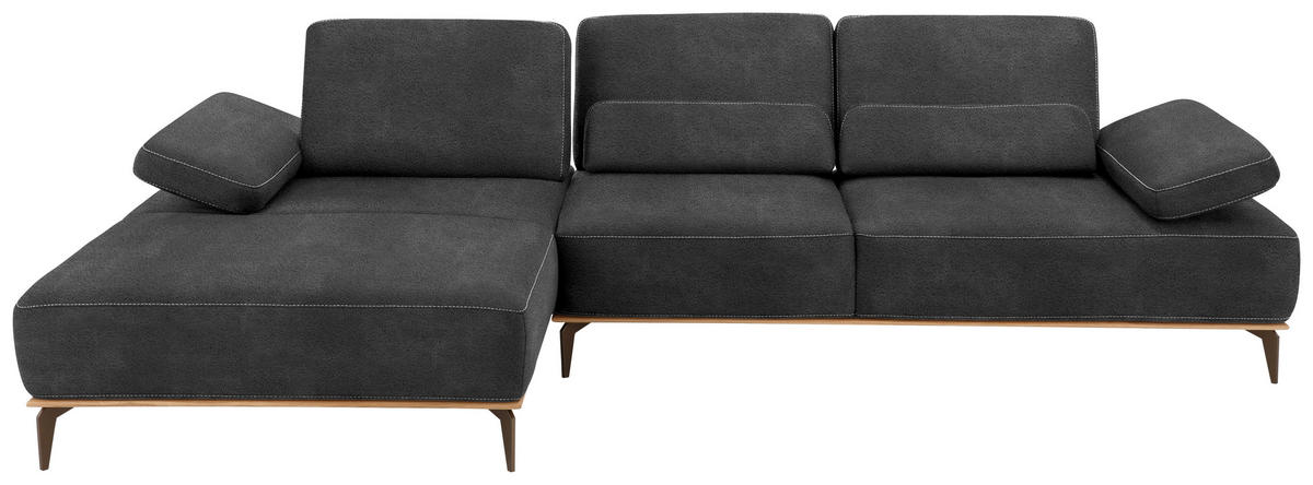 ECKSOFA Mikrofaser Dunkelgrau  - Dunkelgrau/Beige, Design, Textil/Metall (176/298cm) - Valnatura