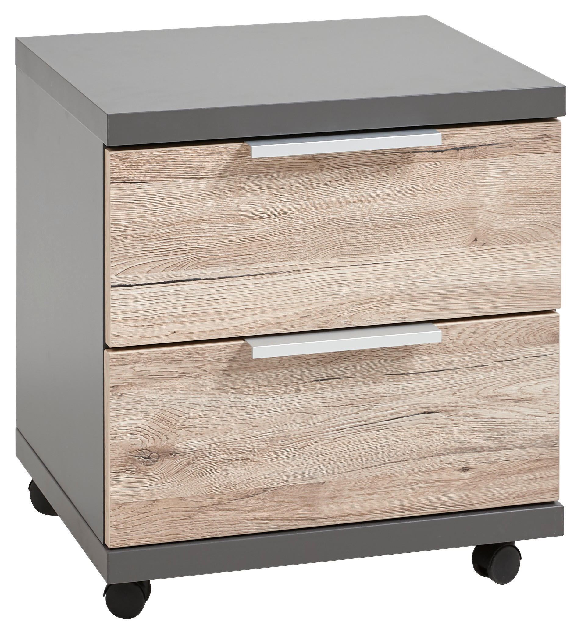 ROLLCONTAINER Graphitfarben, Eichefarben - Eichefarben/Alufarben, KONVENTIONELL, Kunststoff/Metall (49/55/41cm) - Xora