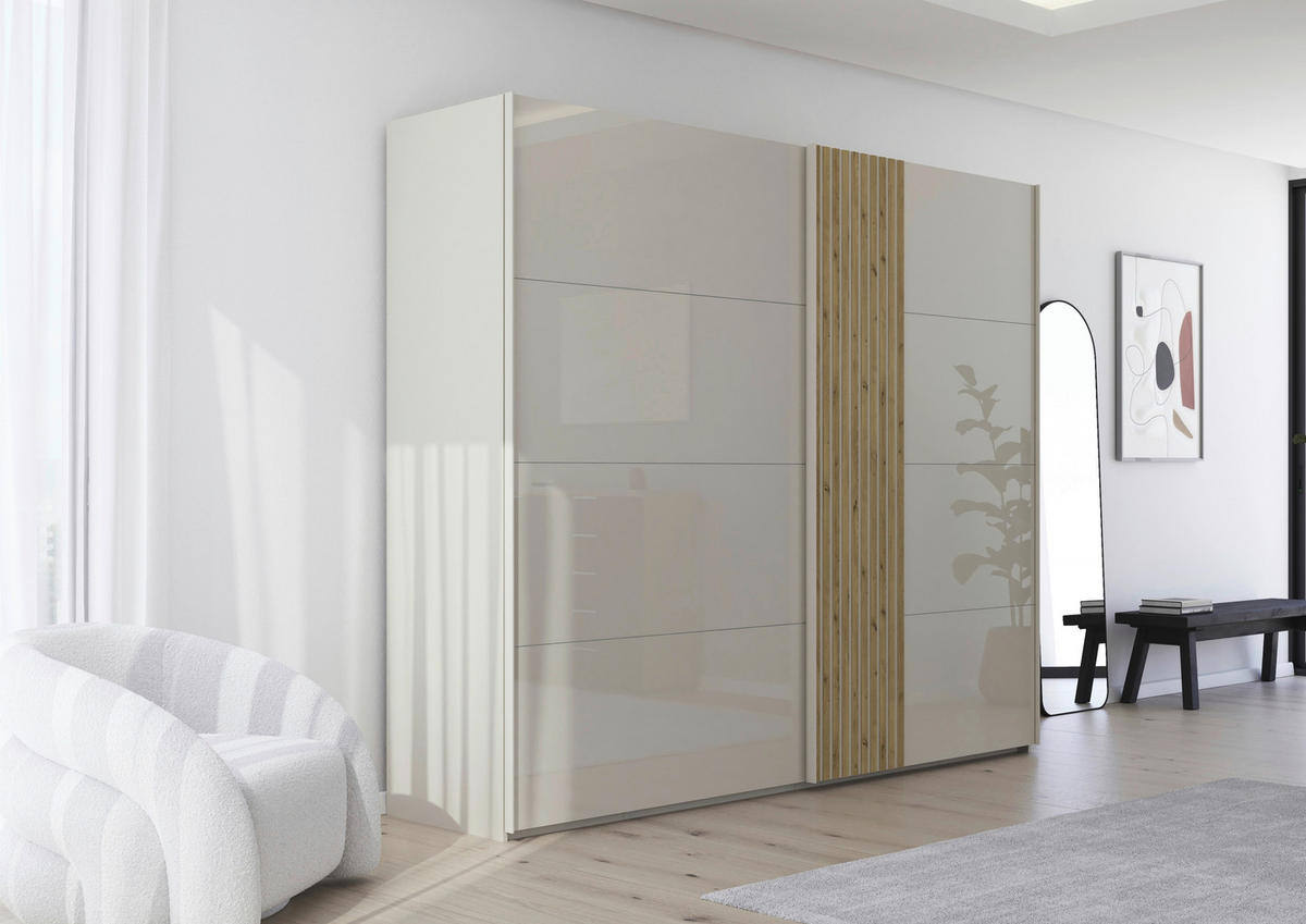 SKŘÍŇ S POSOUVACÍMI DVEŘMI, barvy dubu, šampaňská, 262/223/68 cm - barvy dubu/šampaňská, Design, kov/kompozitní dřevo (262/223/68cm) - Novel