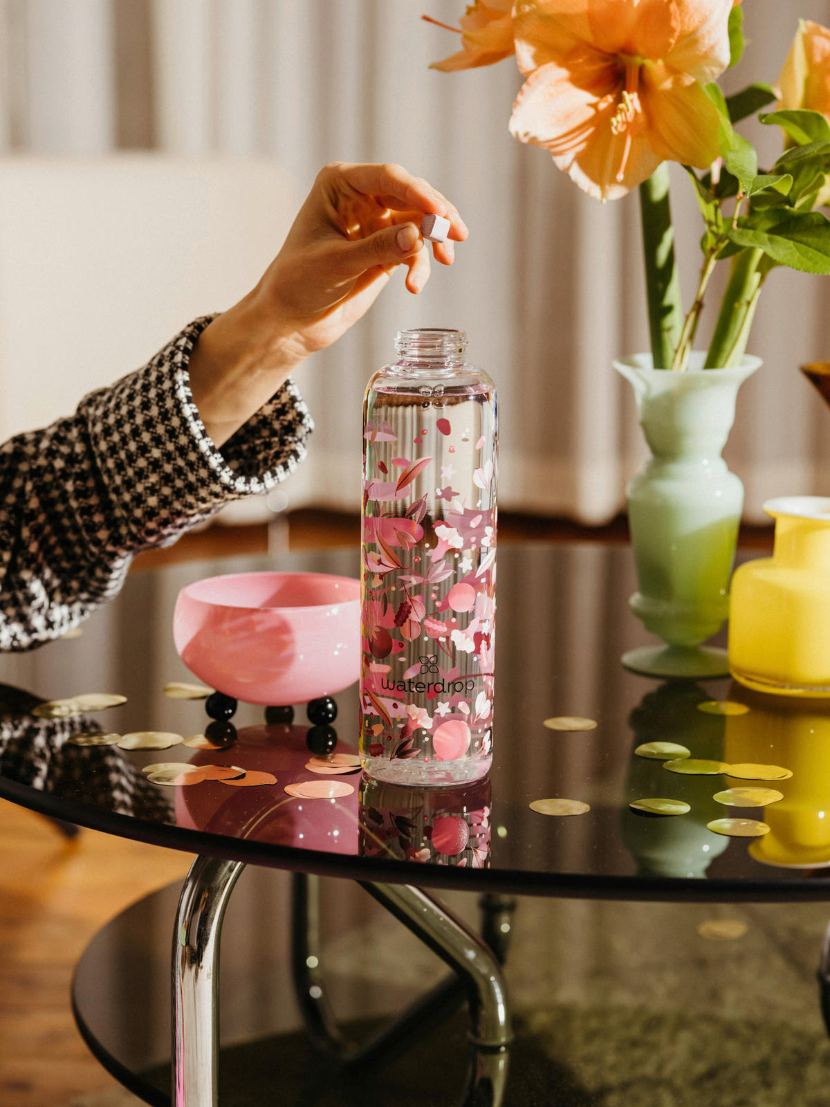 TRINKFLASCHE 0,6 l  - Rosa, Trend, Glas (600ml) - waterdrop