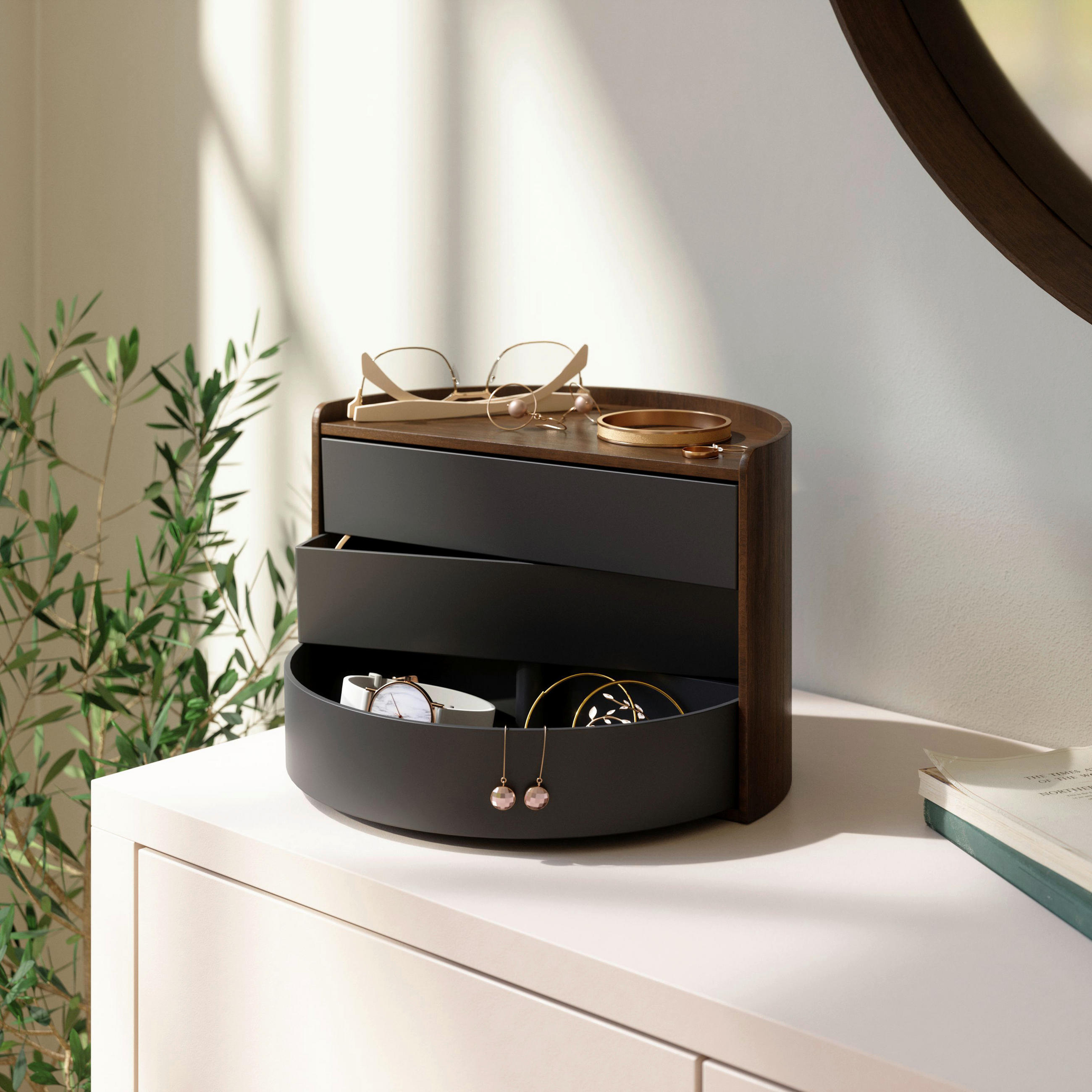 SCHMUCKBOX - Walnussfarben/Schwarz, Design, Holz/Kunststoff (15,2/18,4/27,3cm) - Umbra