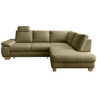 ECKSCHLAFSOFA Cord Olivgrün  inkl. Bettkasten, Schlaffunktion, Armteilverstellung, Sitztiefenverstellung, Liegefläche im Originalstoff, Kopfstütze  - Wildeiche/Olivgrün, MODERN, Holz/Textil (261/206cm) - Livetastic
