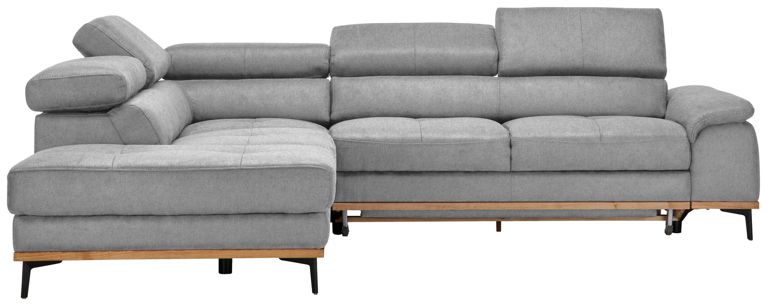 ECKSOFA Webstoff Hellgrau  - Hellgrau/Schwarz, Natur, Holz/Textil (226/282cm) - Novel