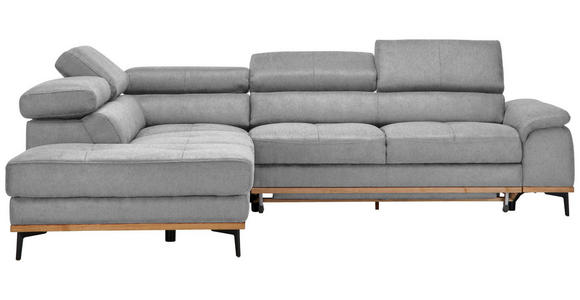 ECKSOFA  in Webstoff Hellgrau Bettkasten, Schlaffunktion, Kopfteilverstellung  226/282 cm  - Hellgrau/Schwarz, Natur, Holz/Textil (226/282cm) - Novel