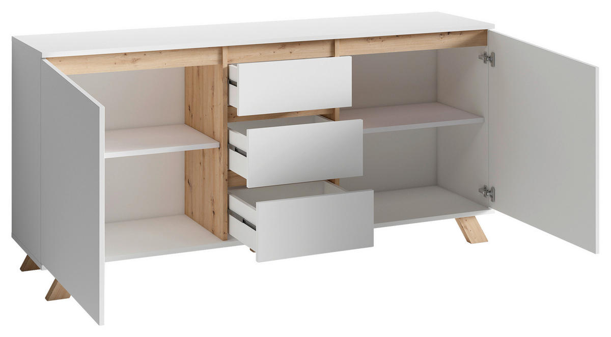 SIDEBOARD Valentin  in 160/76/38 cm  - Weiß/Eiche Artisan, MODERN, Holzwerkstoff (160/76/38cm) - MID.YOU