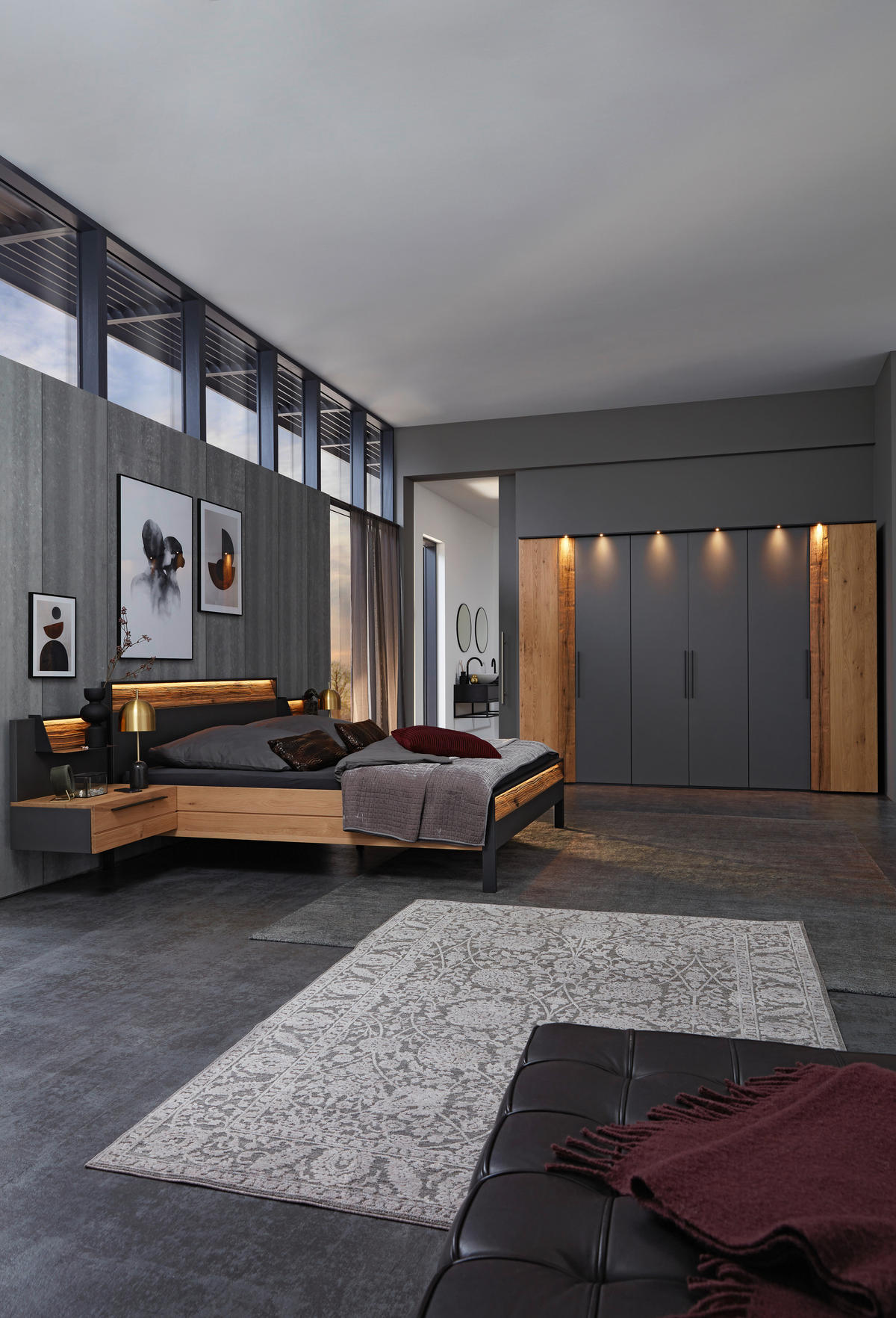 SCHLAFZIMMER Graphitfarben, Eichefarben  - Eichefarben/Graphitfarben, Design, Holz/Holzwerkstoff (180/200cm) - Musterring