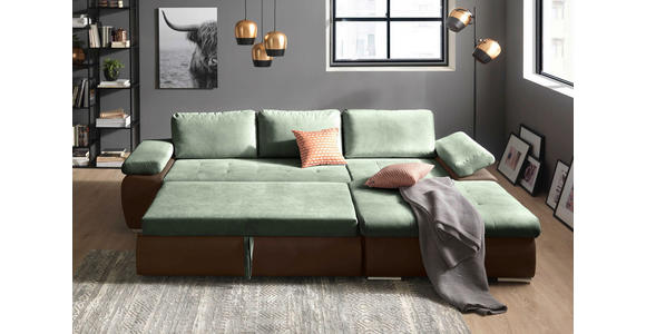 ECKSOFA in Flachgewebe Braun, Olivgrün  - Braun/Olivgrün, Design, Kunststoff/Textil (271/175cm) - Xora