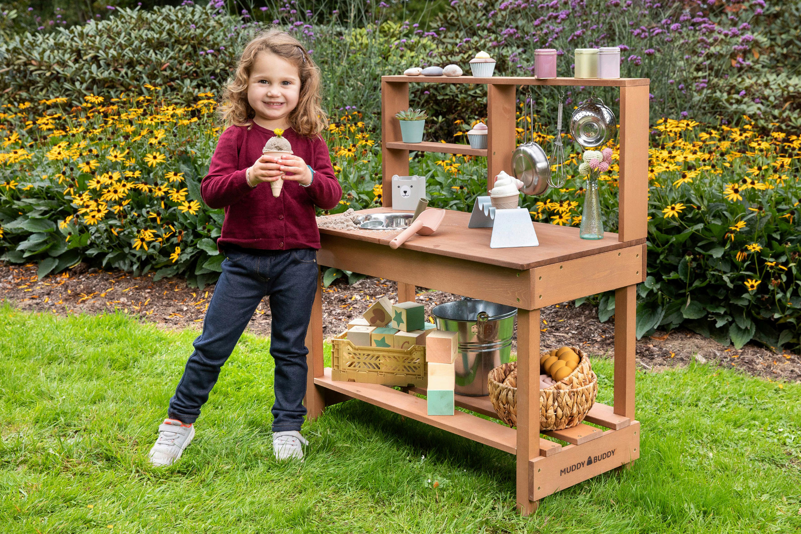 Thumbnail - Muddy Buddy Matschküche Mud Starter, Braun, Holz, Metall, Zypresse, massiv, 40x90x80 cm, EN 71, mit Holzschutz vorbehand...