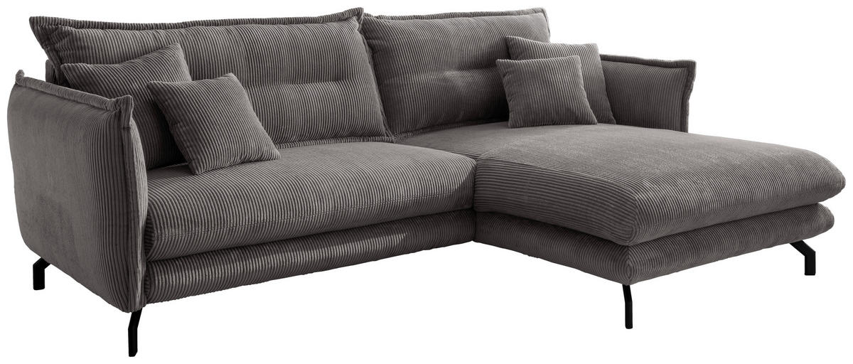 ECKSOFA Grau Cord  - Schwarz/Grau, MODERN, Textil/Metall (255/180cm) - Livetastic
