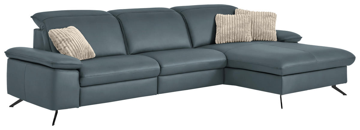 ECKSOFA  Echtleder Blaugrau  - Blaugrau/Schwarz, Design, Leder/Metall (307/169cm) - Beldomo Premium