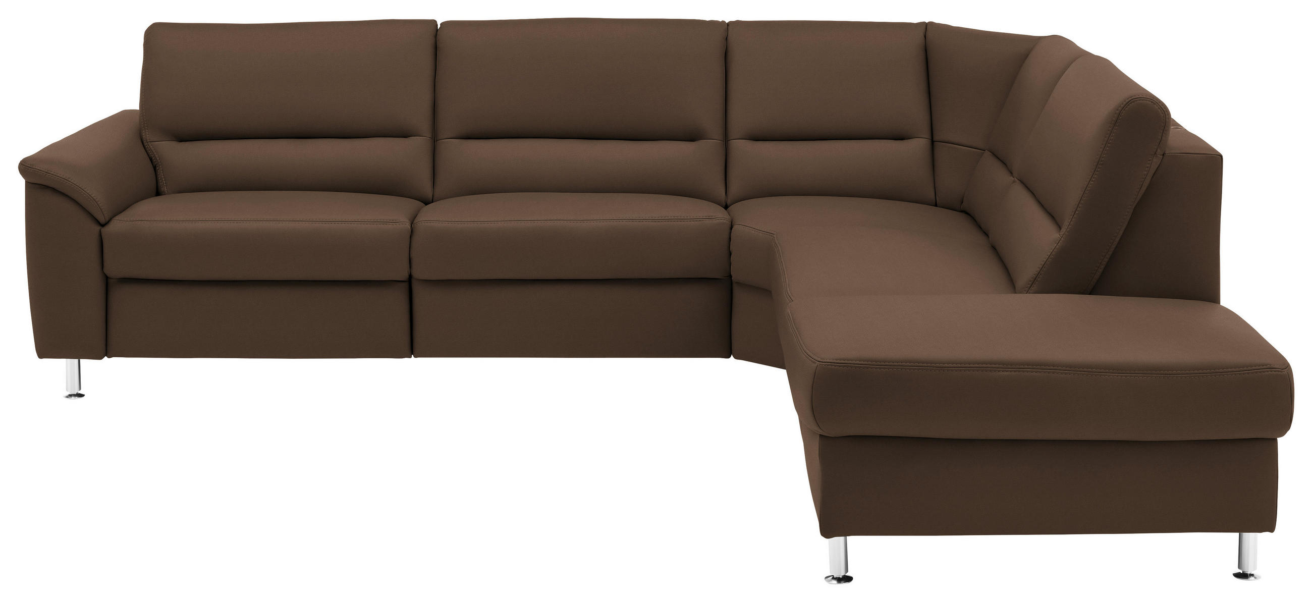 ECKSOFA in Echtleder Graubraun  - Graubraun/Alufarben, Konventionell, Leder/Metall (290/249cm) - Beldomo Premium