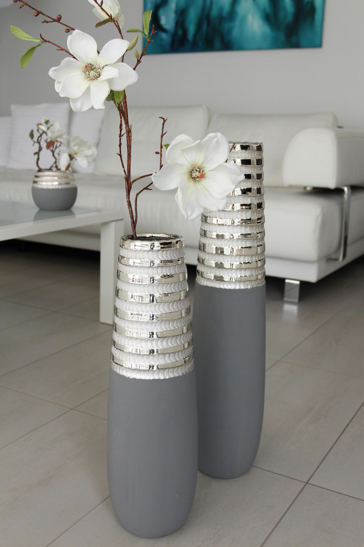 BODENVASE Newtown  - Silberfarben/Grau, Basics, Keramik (15/50/15cm)
