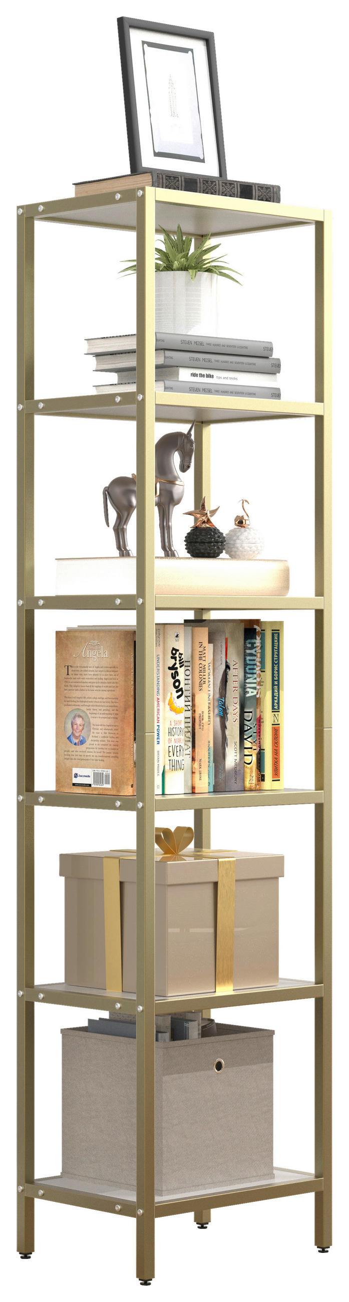 VITRINE in Weiss, Goldfarben  - Weiss/Goldfarben, Design, Holzwerkstoff/Metall (40/165/30cm) - MID.YOU